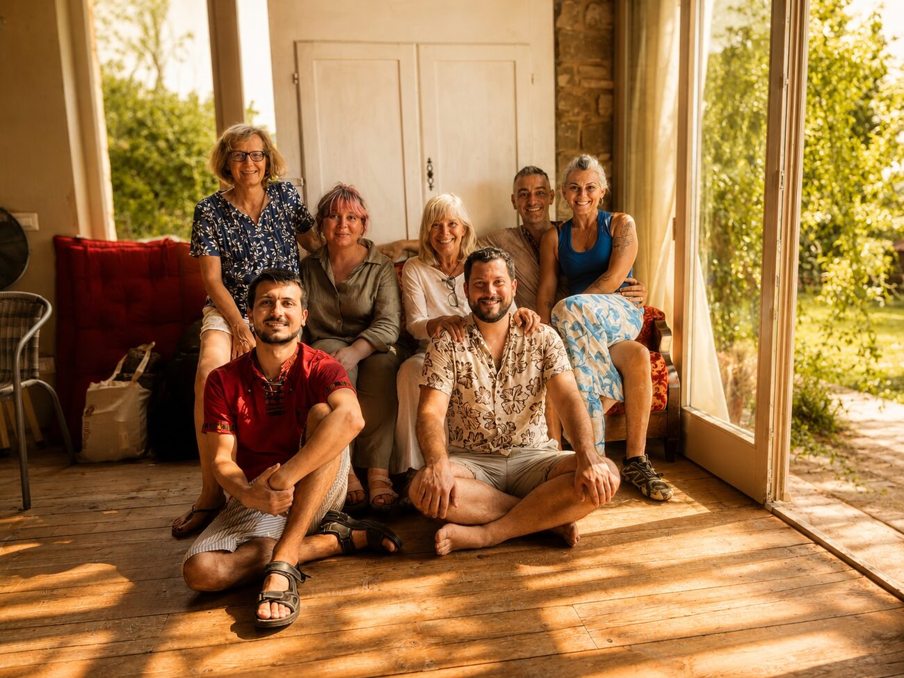 Partecipanti riuniti sotto il porticato